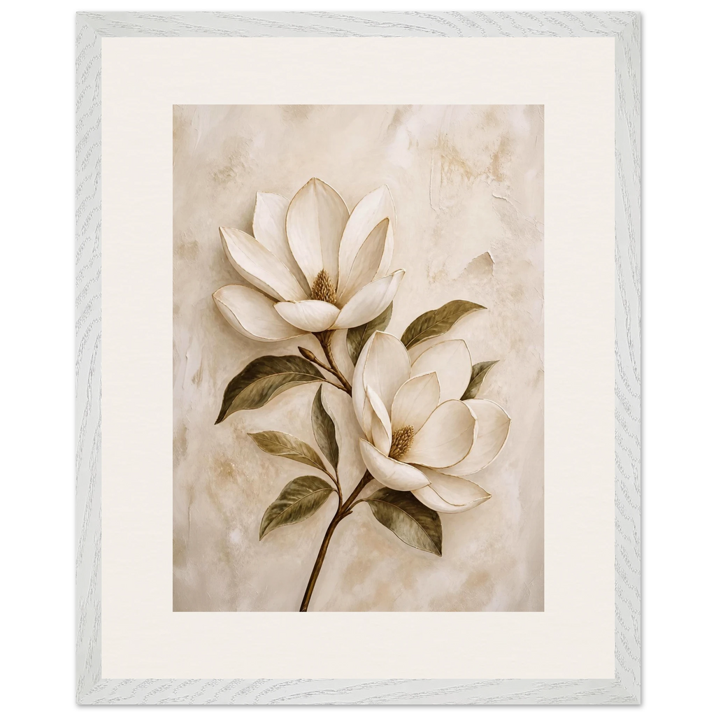 Gilded Magnolia: flowers and botanical. Museum-quality framed fine art print.