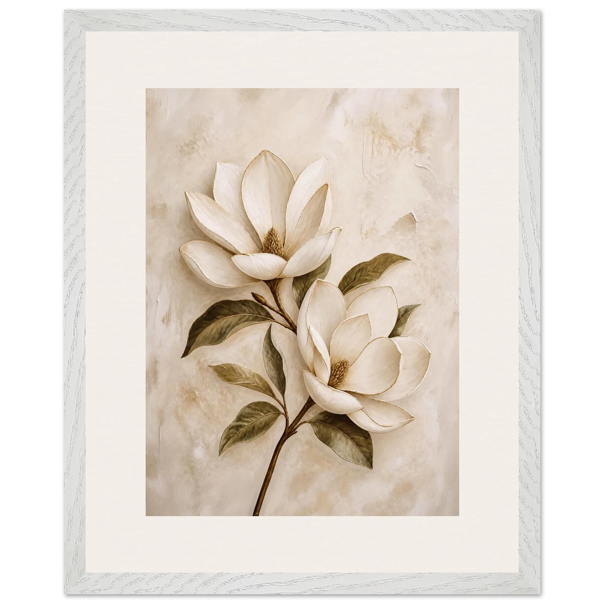 Gilded Magnolia: flowers and botanical. Museum-quality framed fine art print.