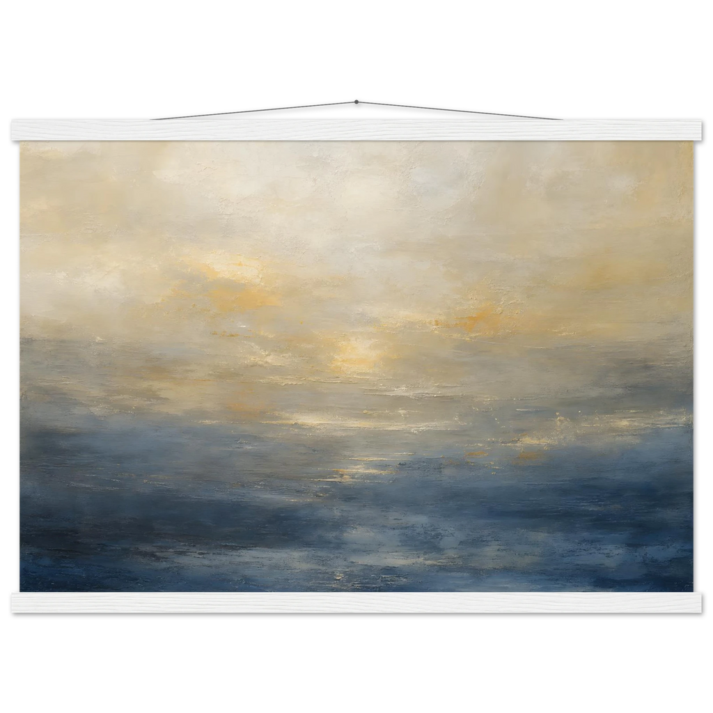 Golden Sea Mist, sea and coastal landscape. Archival fine art poster shown framed.