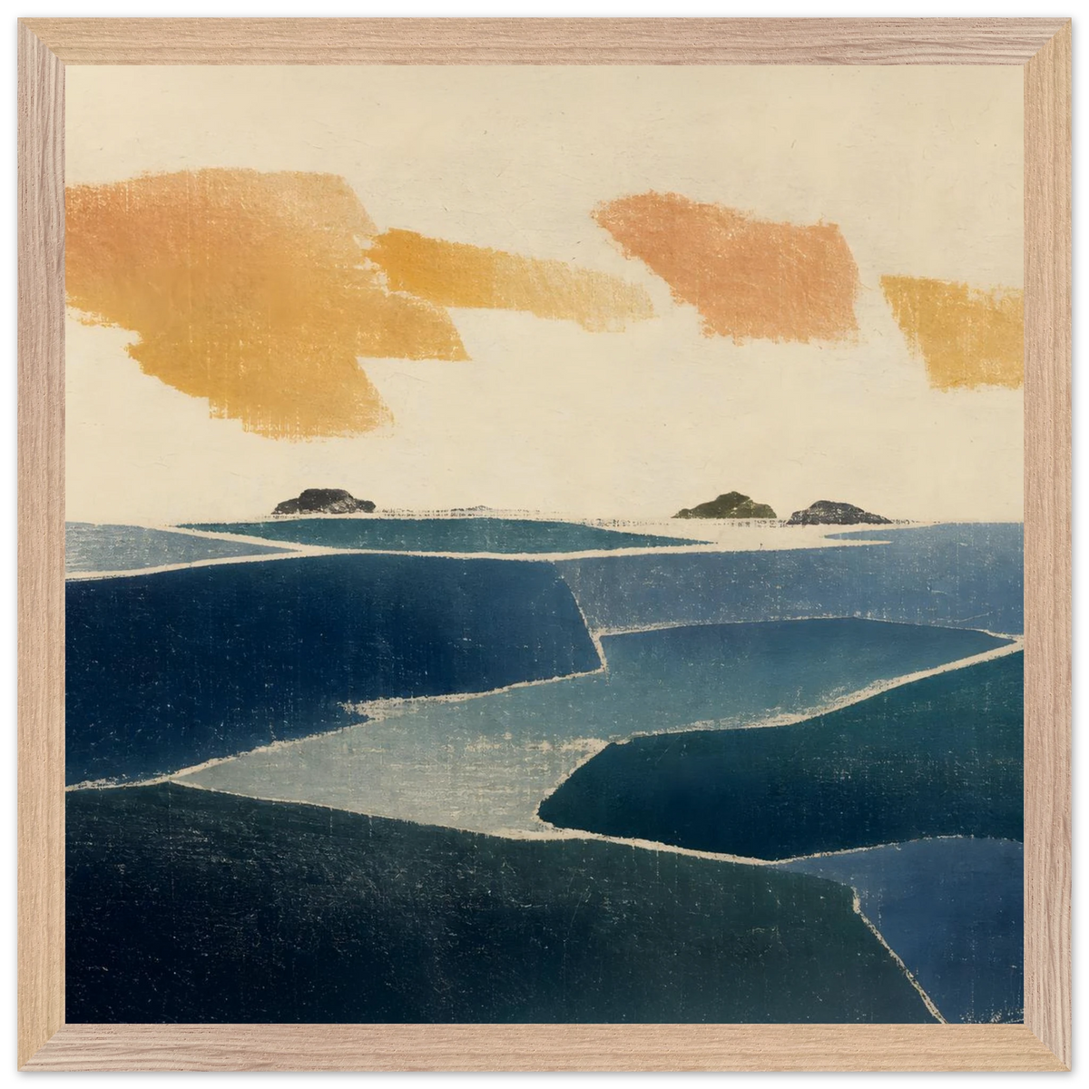 Amber and Indigo: abstract, coastline and color field. Framed fine art print by The Light Stays.