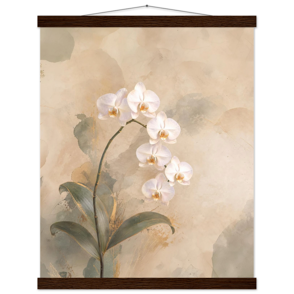 Orquídea Acesa, pôster floral com suporte de madeira da The Light Stays.