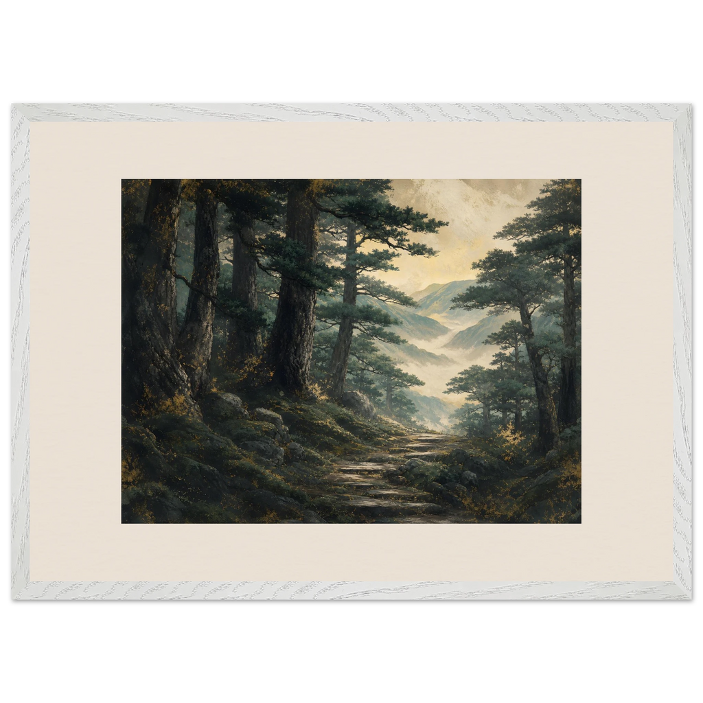 Cypress Passage, japanese art and japandi. Archival framed fine art print shown framed.