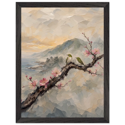Plum Branch Pair: birds, japanese landscape and japandi. Framed fine art print by The Light Stays.