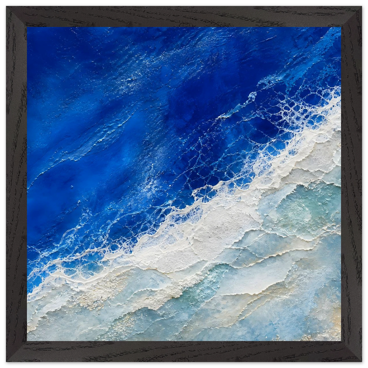 Cobalt Foam, abstract, cobalt and sea foam. Archival framed fine art print shown framed.