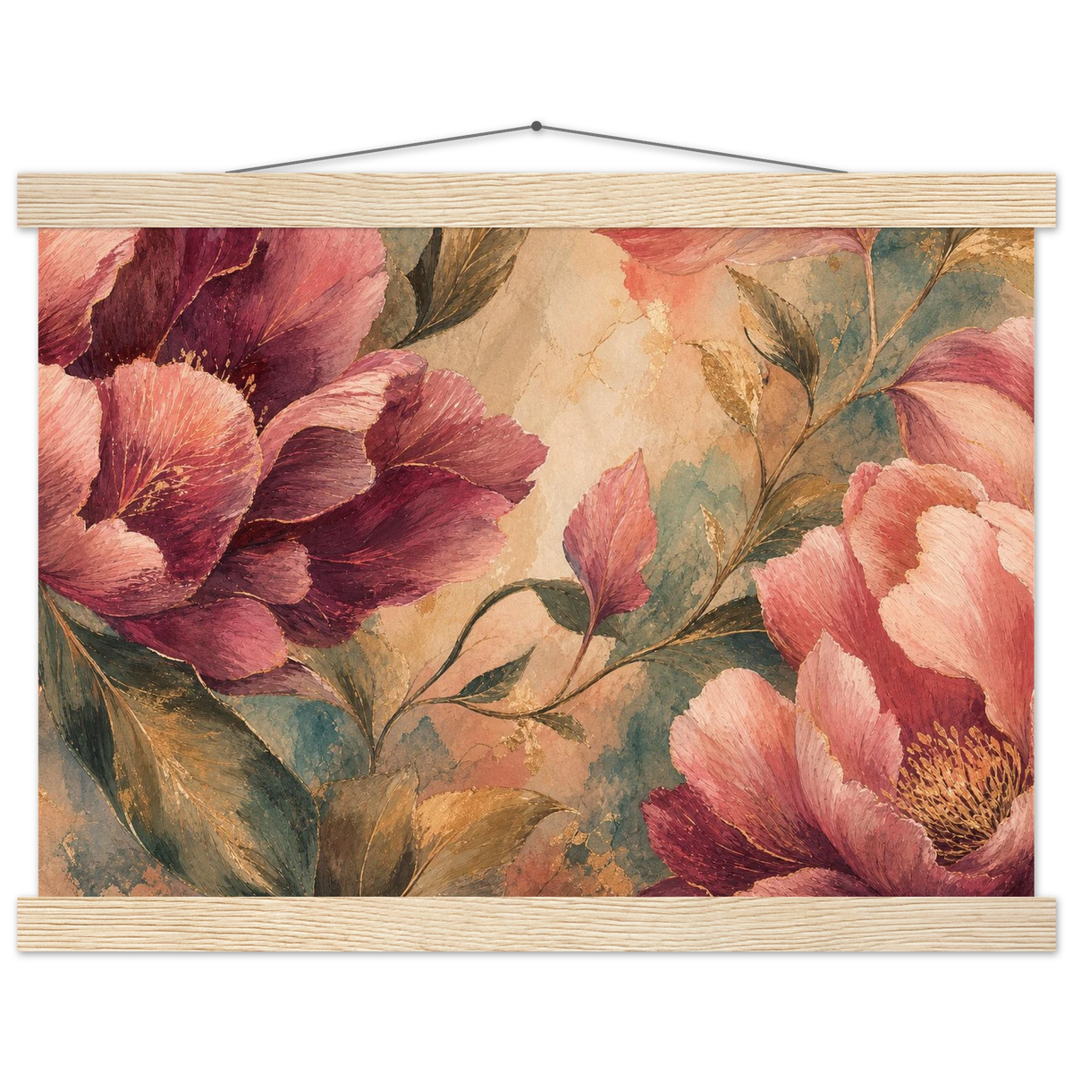 Crimson Peonies: flowers and botanical. Museum-quality fine art poster.