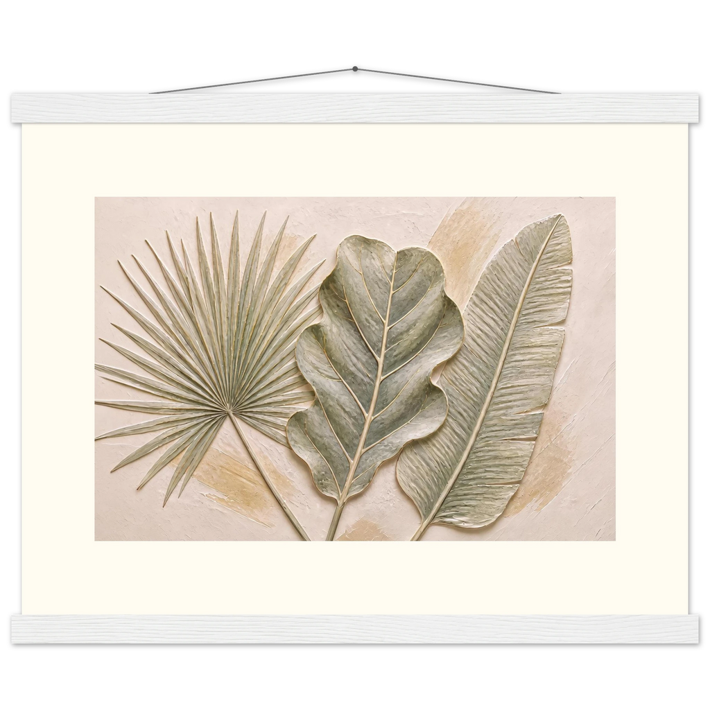 Three Leaves: botanical and nature. Museum-quality fine art poster.