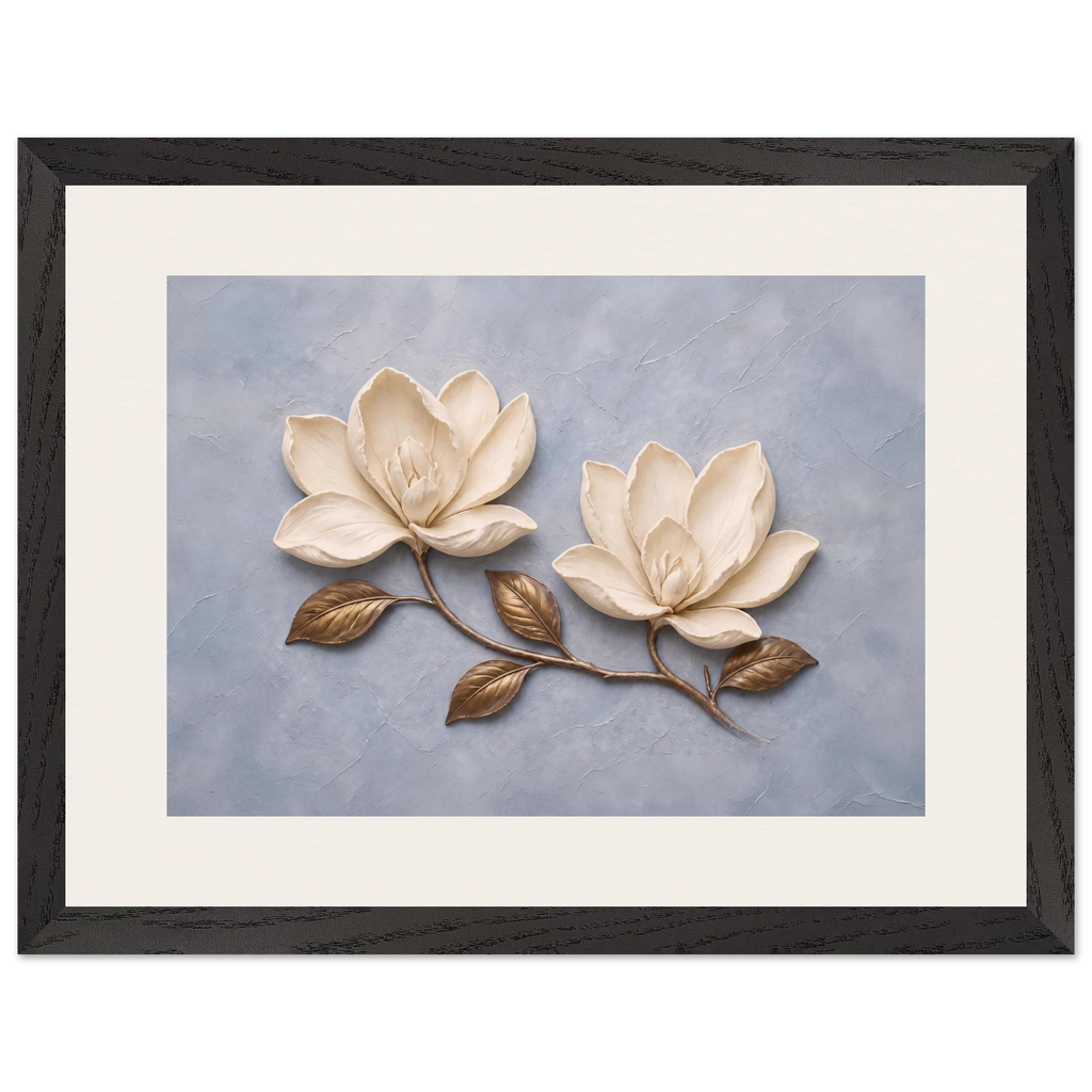 Bronze Magnolia: flowers and botanical. Framed fine art print.