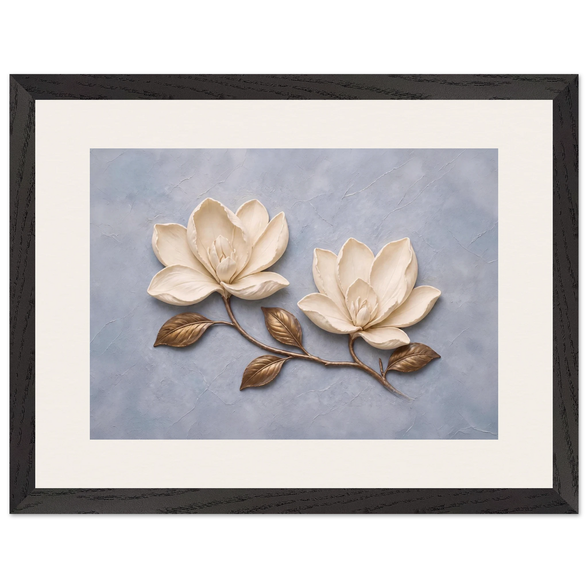 Bronze Magnolia: flowers and botanical. Framed fine art print.
