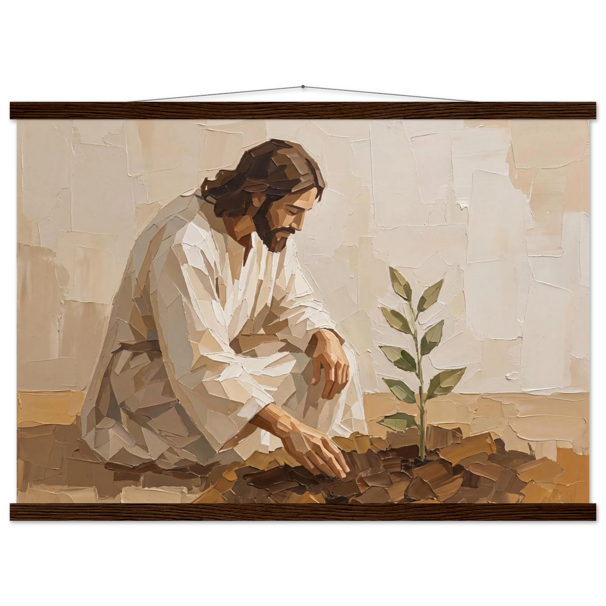 First Seeds: jesus, faith and botanical. Fine art poster with wooden hanger by The Light Stays.