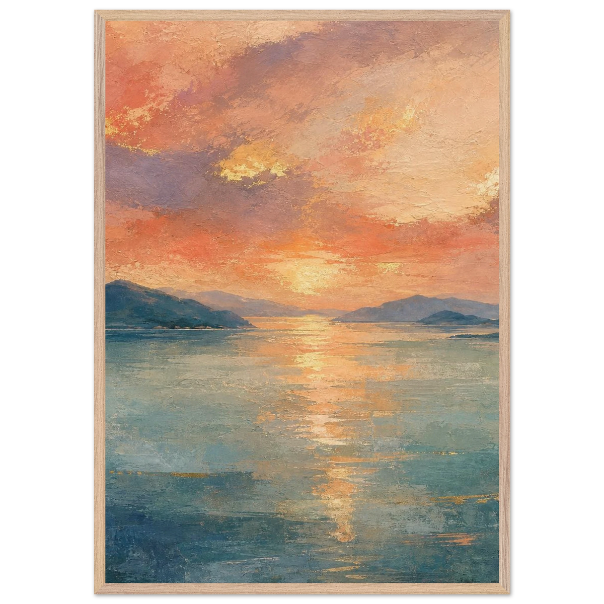 Setouchi Peach Dawn: riviera and japandi. Framed fine art print by The Light Stays.