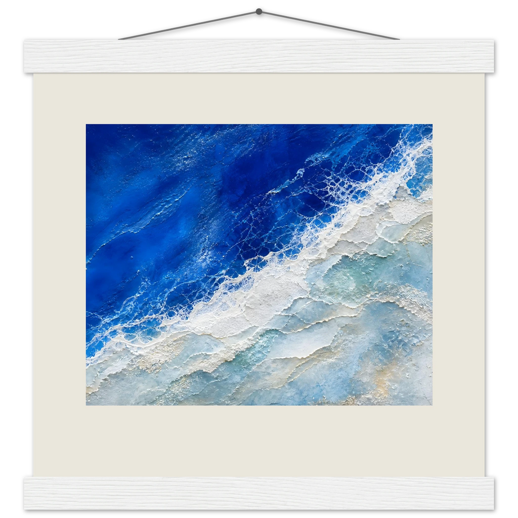Cobalt Foam, abstract, cobalt and sea foam. Archival fine art poster shown framed.