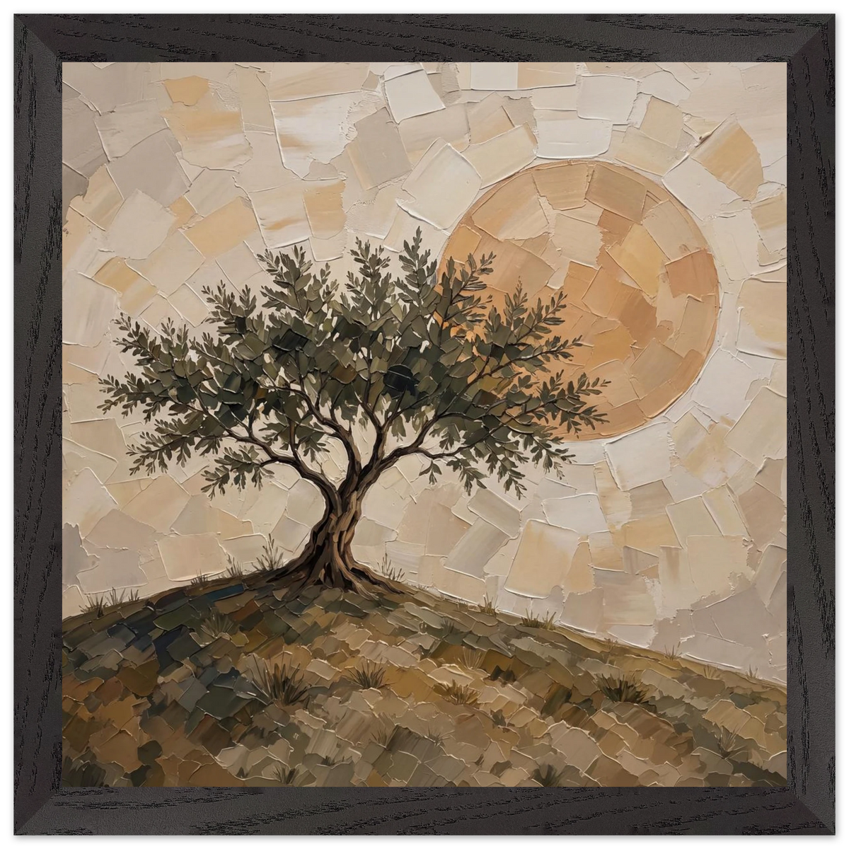 Olive Noon: hills, botanical and golden tones. Framed fine art print by The Light Stays.