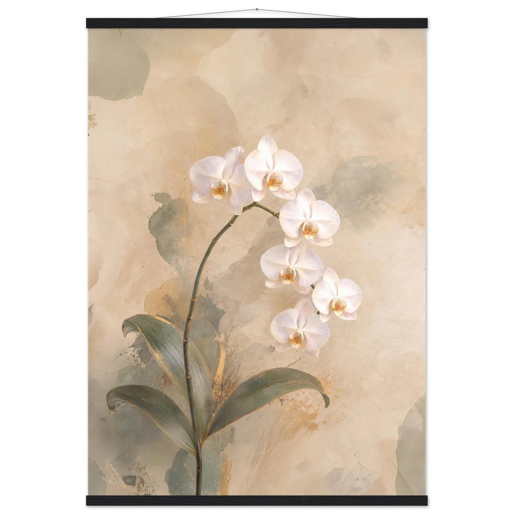 Orquídea Acesa, pôster floral com suporte de madeira da The Light Stays.