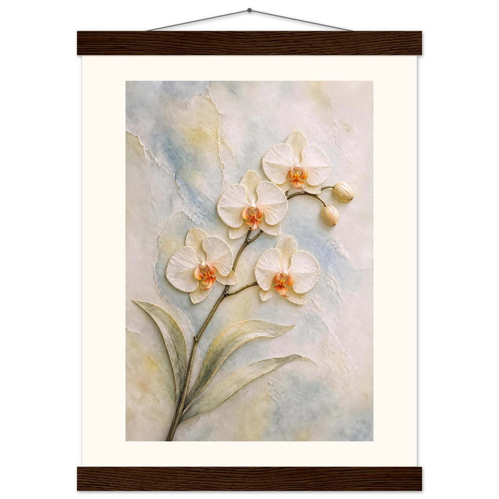 Porcelain Orchid: flowers and botanical. Fine art poster, alternate frame and size.