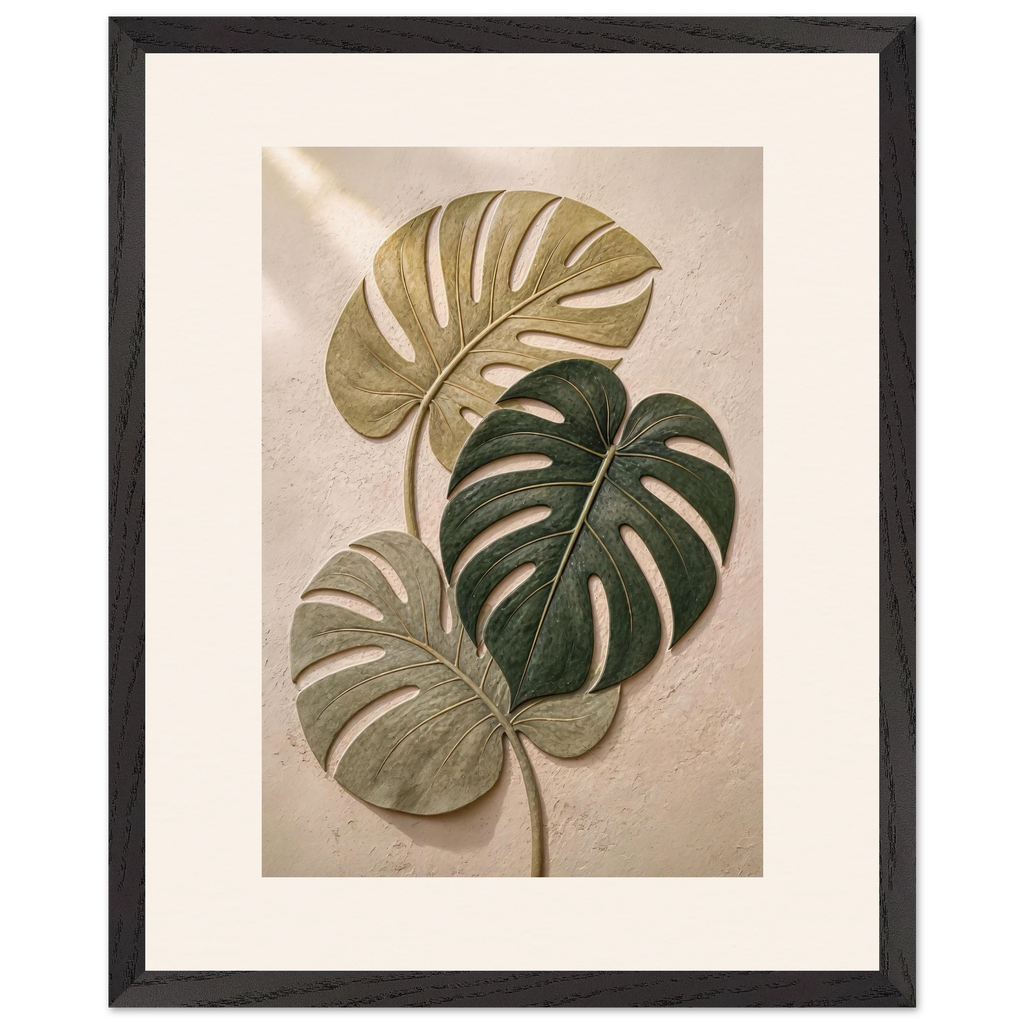 Stone Monstera: botanical and nature. Museum-quality framed fine art print.