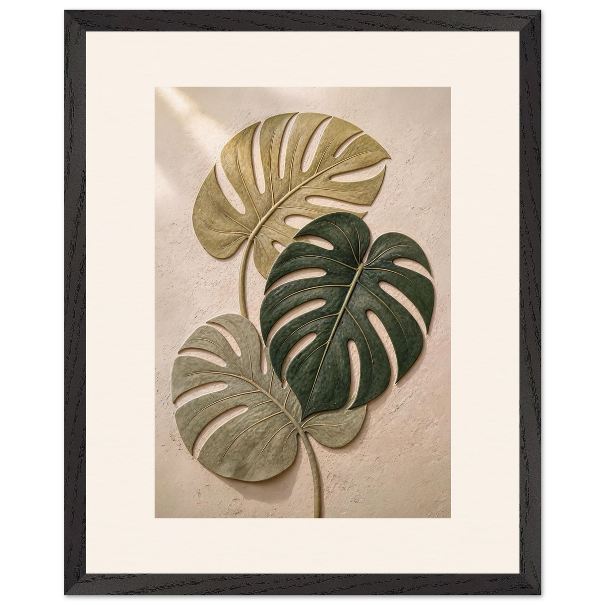Stone Monstera: botanical and nature. Museum-quality framed fine art print.