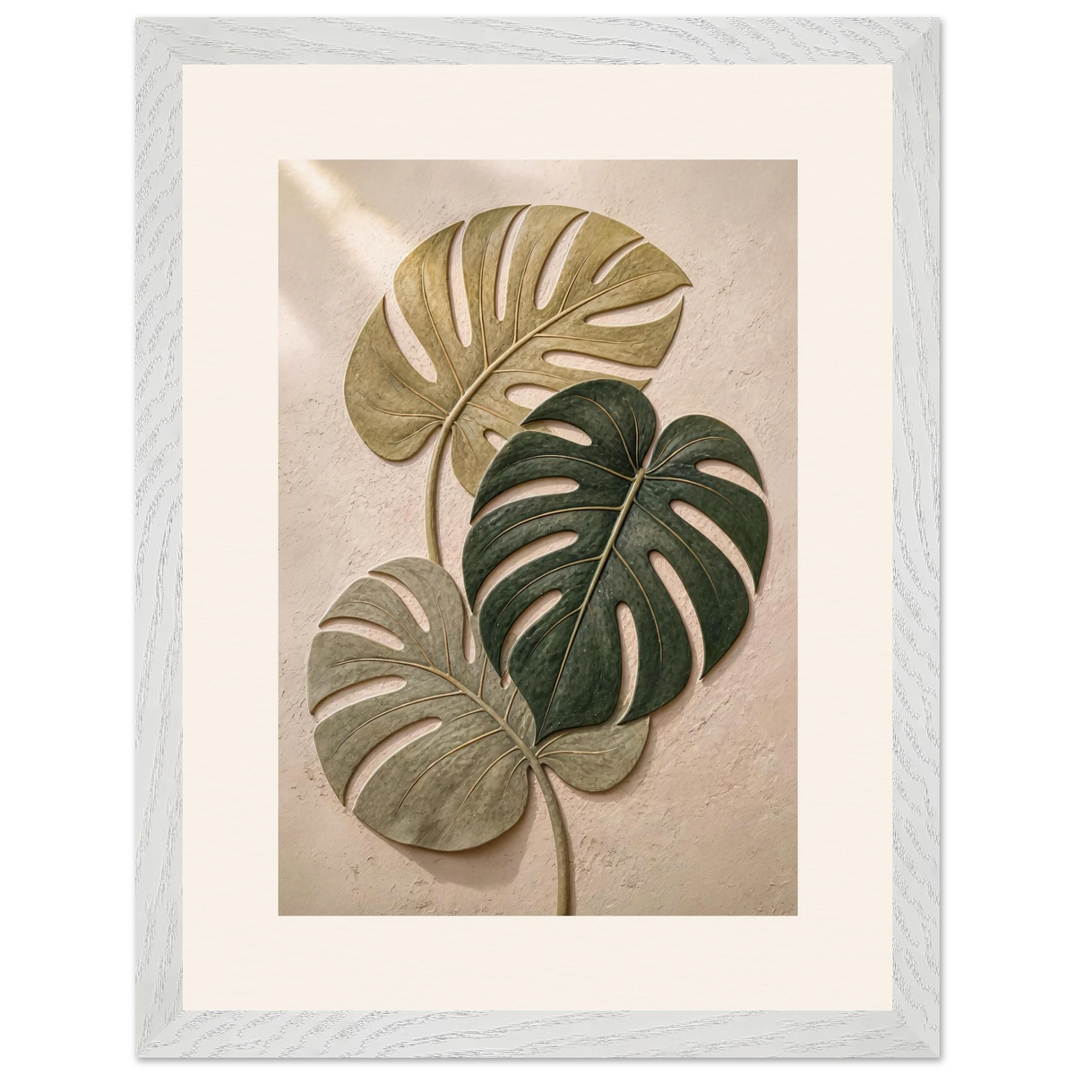 Stone Monstera: botanical and nature. Framed fine art print, alternate frame and size.