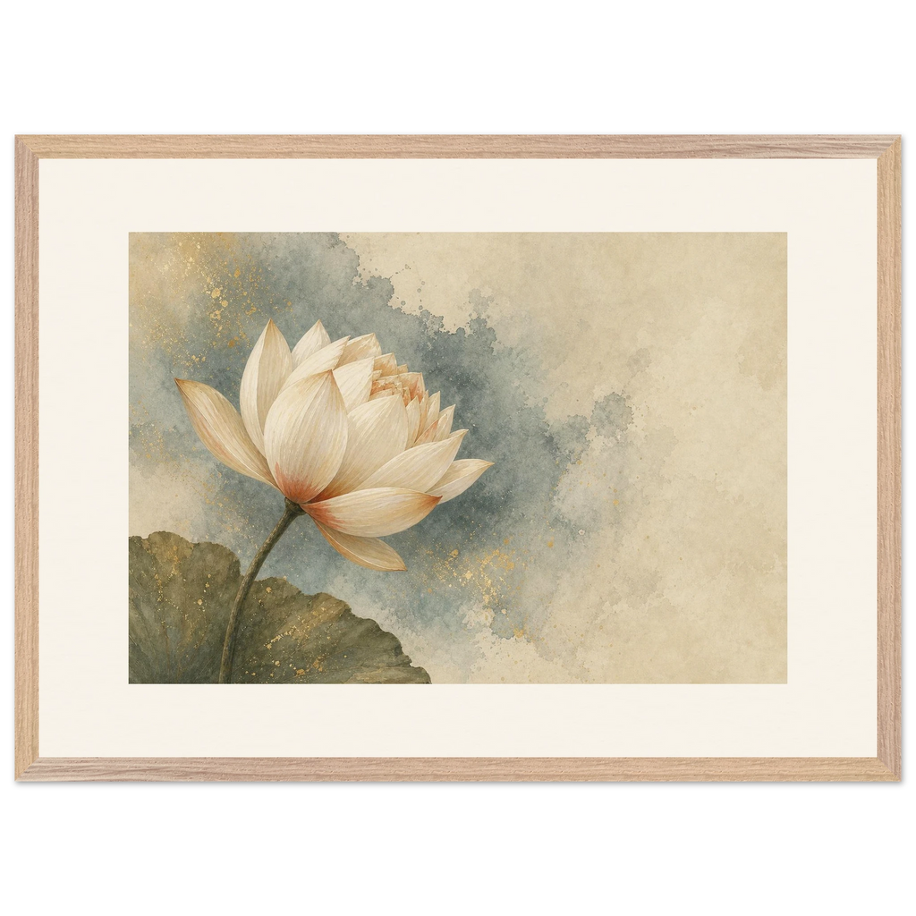 First Lotus Light: flowers and botanical. Museum-quality framed fine art print.