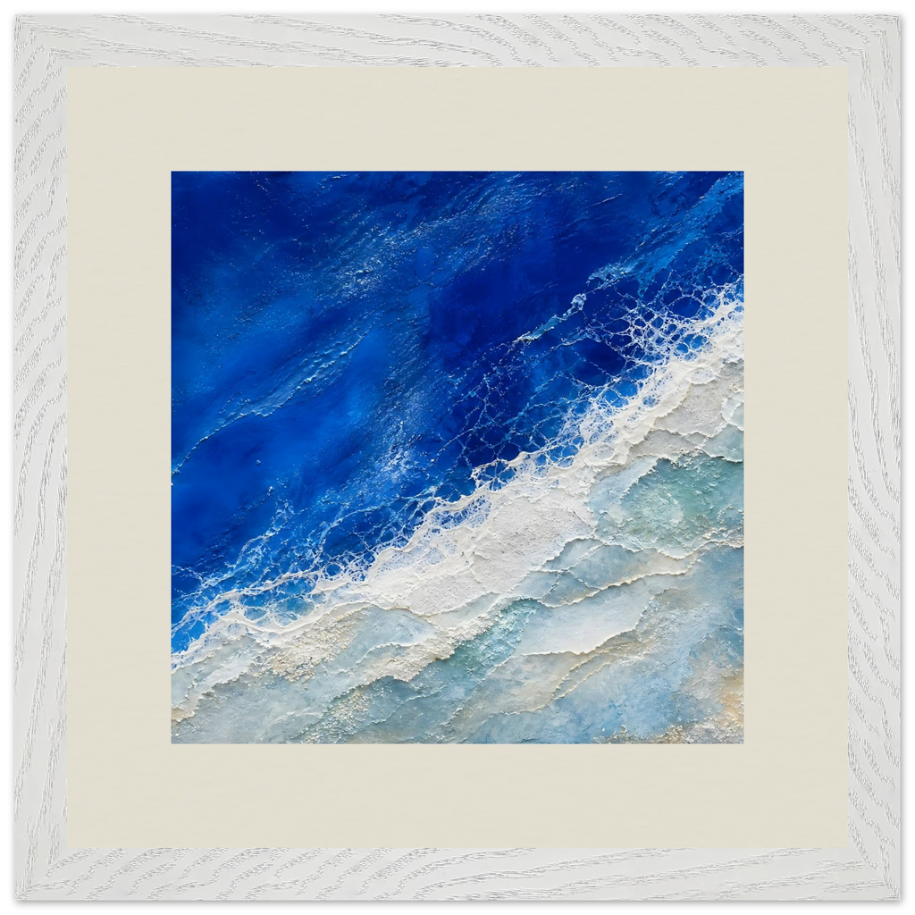 Cobalt Foam, abstract, cobalt and sea foam. Archival framed fine art print shown framed.
