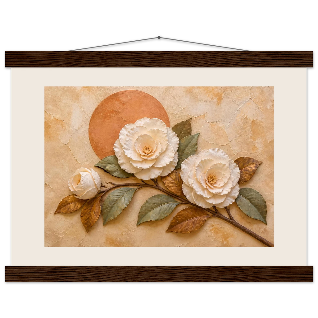 Camellia Eclipse: flowers and botanical. Fine art poster, alternate frame and size.