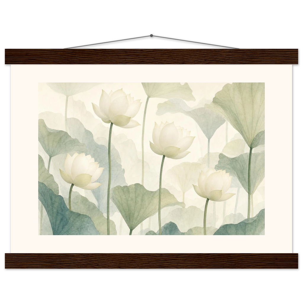 Ivory Lotus Screen: flowers and botanical. Museum-quality fine art poster.