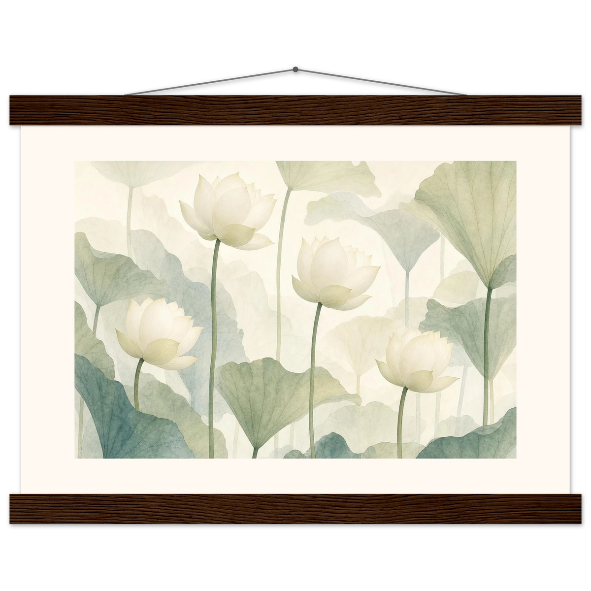 Ivory Lotus Screen: flowers and botanical. Museum-quality fine art poster.