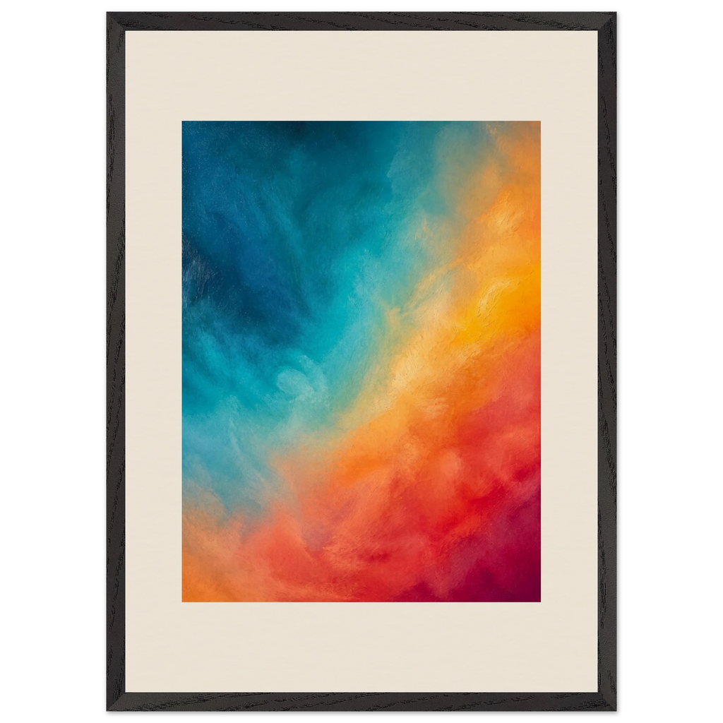 Teal and Orange: gradient, sea and dusk. Framed fine art print, alternate frame and size.