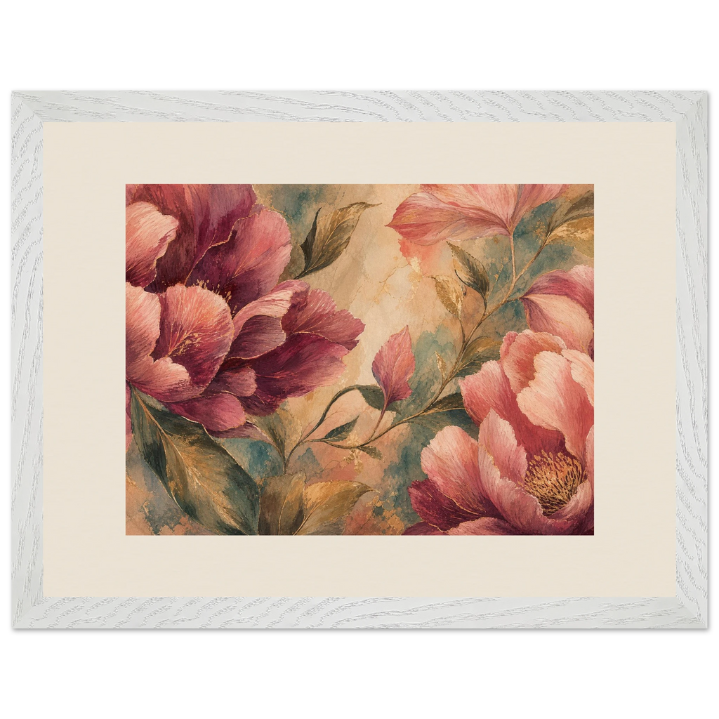 Crimson Peonies: flowers and botanical. Framed fine art print, alternate frame and size.
