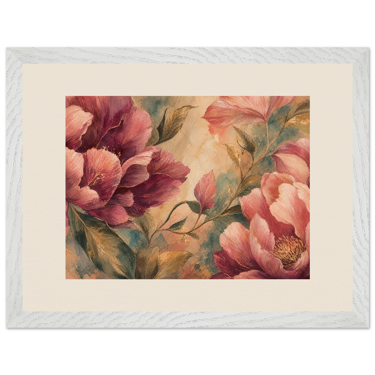 Crimson Peonies: flowers and botanical. Framed fine art print, alternate frame and size.