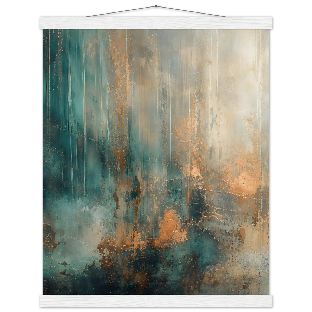 Copper Rain: abstract, texture and metallic tones. Fine art poster with wooden hanger by The Light Stays.