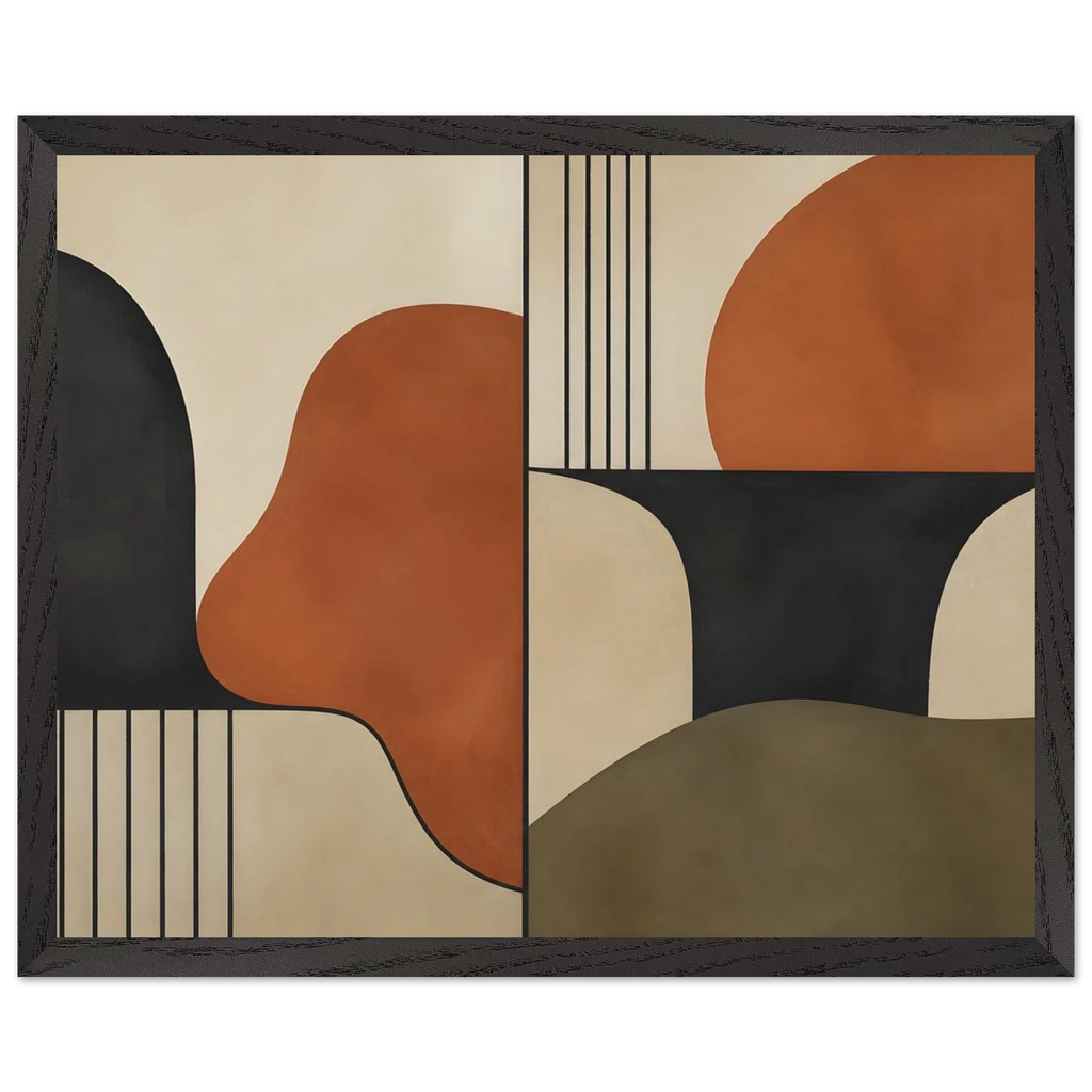 Compass and Clay: geometric abstract, clay and curves. Museum-quality framed fine art print.