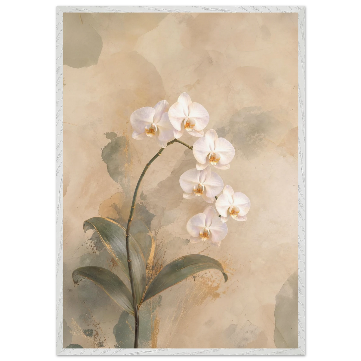 Orchid Luminance: botanical, pale gold and floral art. Framed fine art print by The Light Stays.