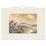 Golden Moon Bird, japanese art and japandi. Archival fine art poster shown framed.