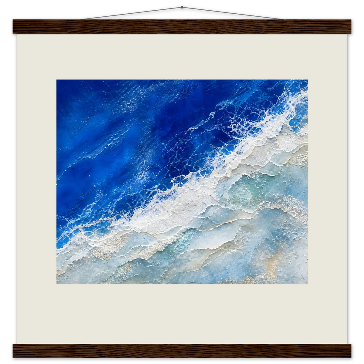 Cobalt Foam, abstract, cobalt and sea foam. Archival fine art poster shown framed.