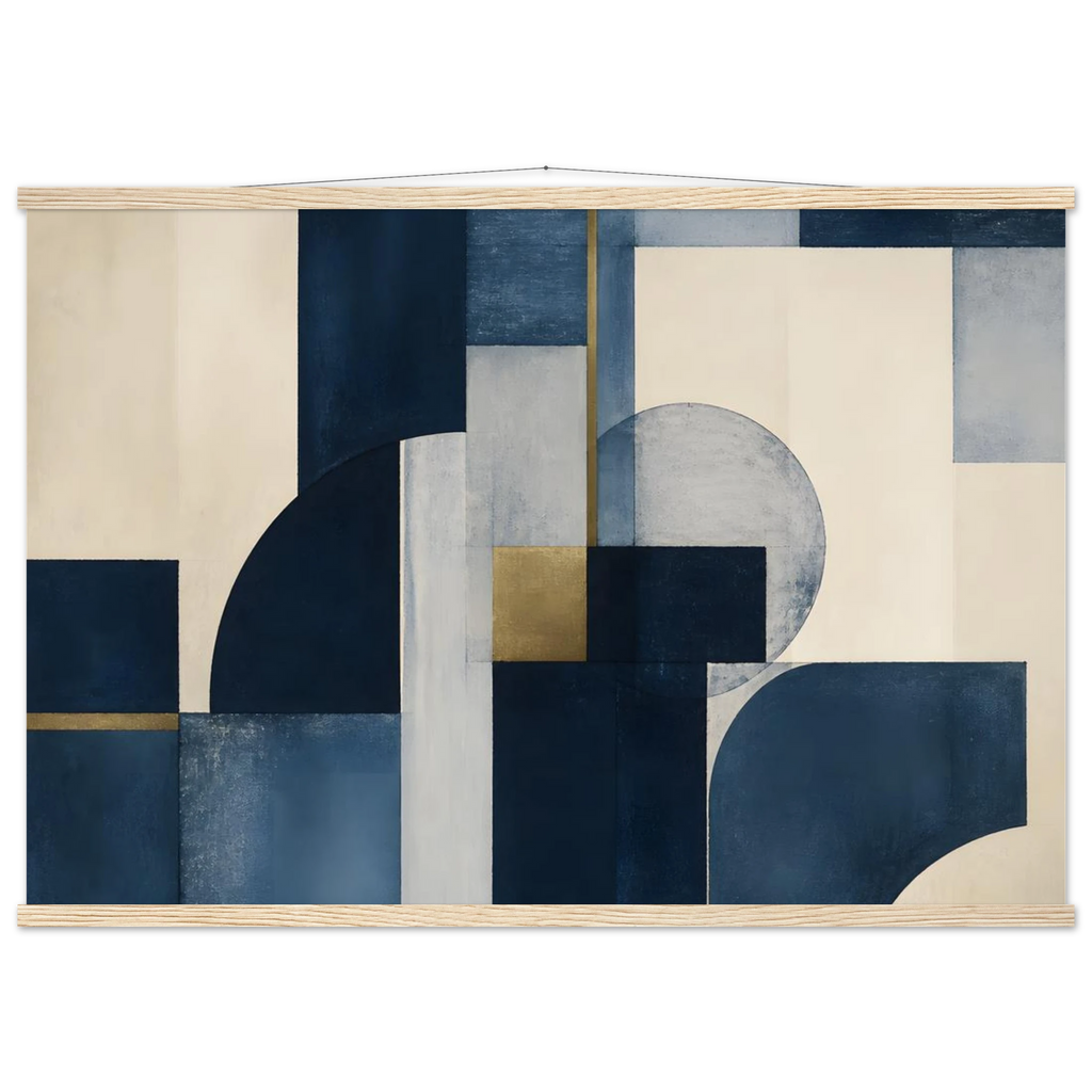 Blue Architecture: geometric abstract, blue and cream. Fine art poster, alternate frame and size.