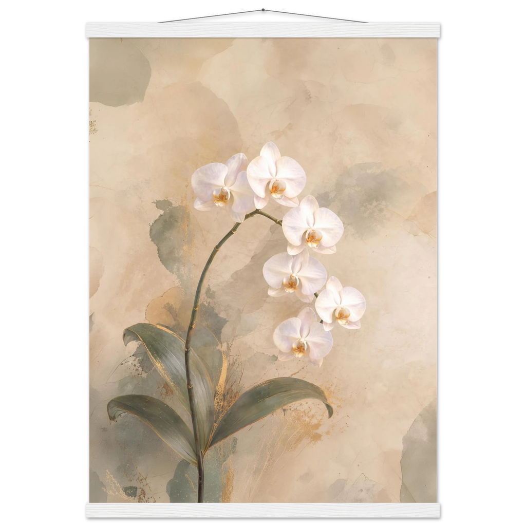 Orquídea Acesa, pôster floral com suporte de madeira da The Light Stays.