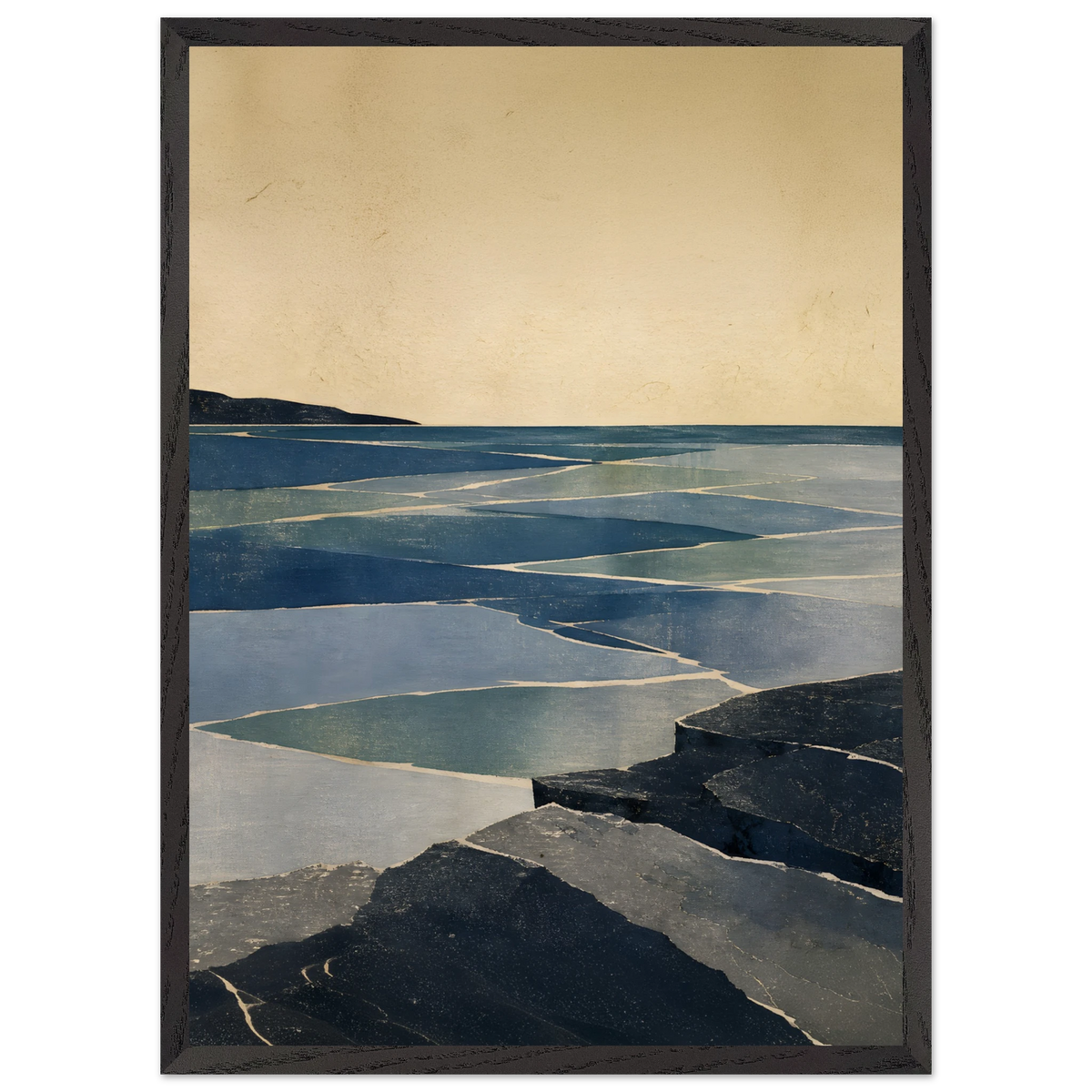 Indigo Tide: coastal landscape, jade water and japandi. Framed fine art print by The Light Stays.