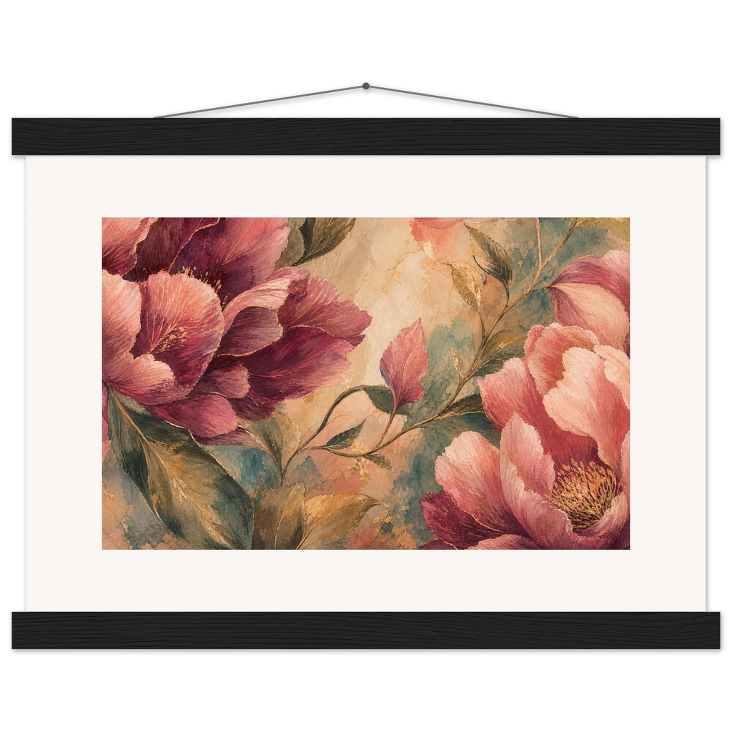 Crimson Peonies: flowers and botanical. Fine art poster by The Light Stays.