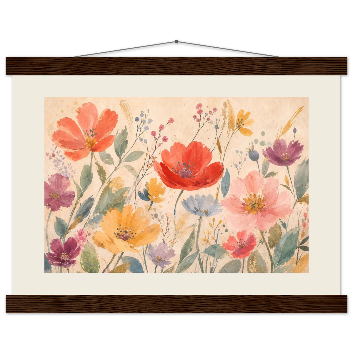 Floral Rhythm, flowers and botanical. Archival fine art poster shown framed.