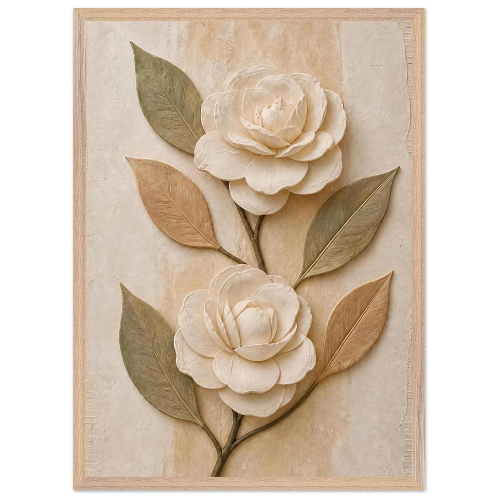 Carved Camellia: flowers and botanical. Framed fine art print by The Light Stays.