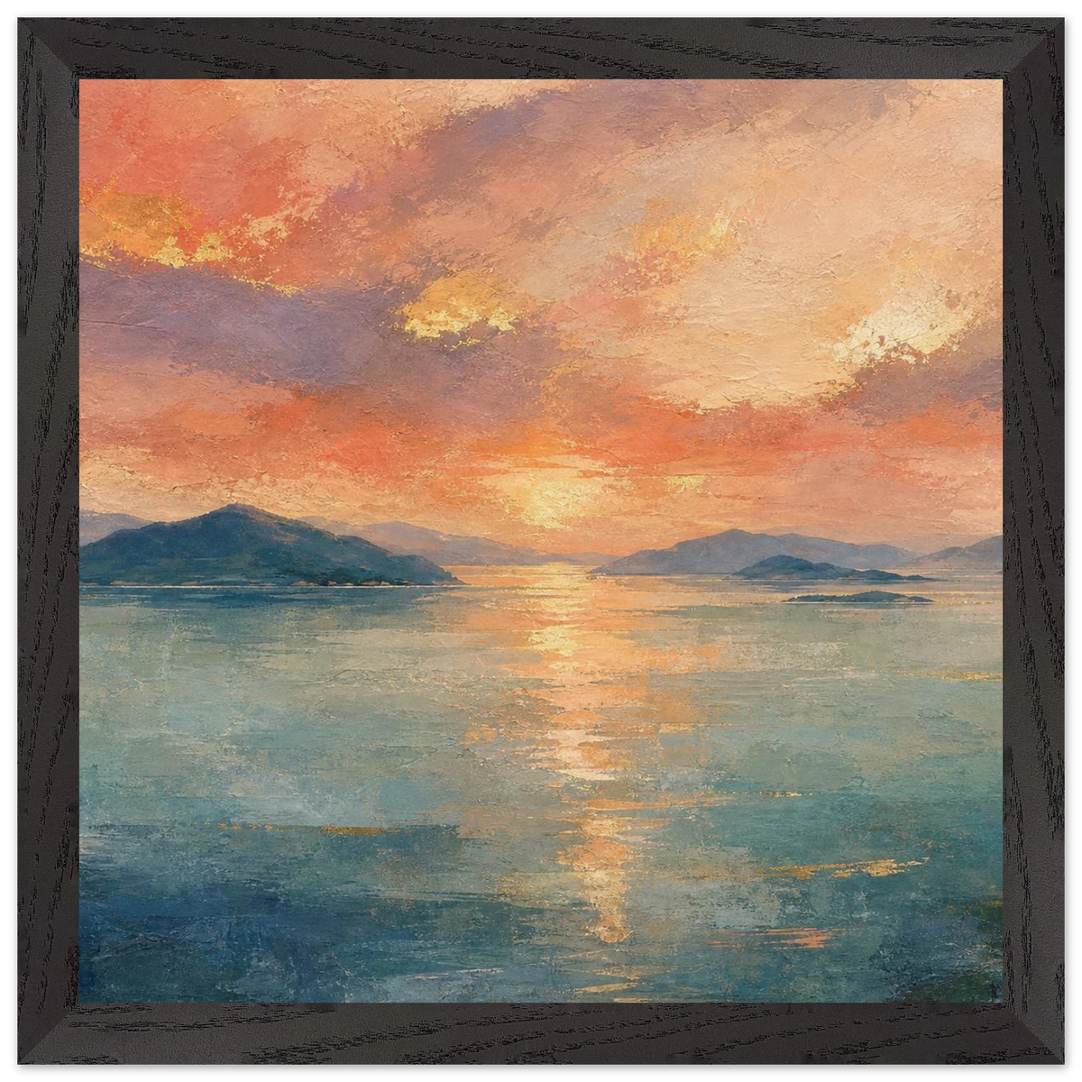 Setouchi Peach Dawn: riviera and japandi. Framed fine art print by The Light Stays.