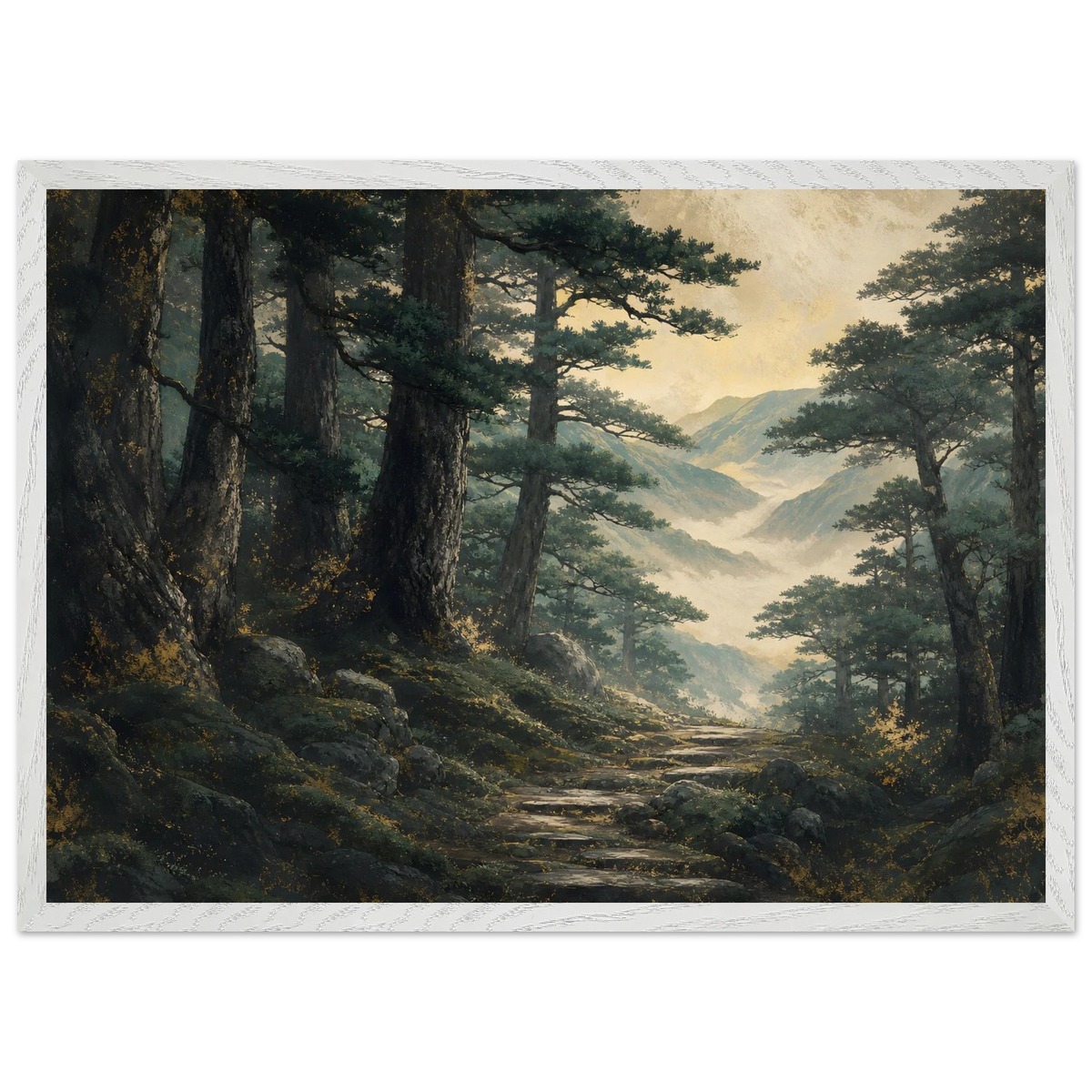 Cypress Passage, japanese art and japandi. Archival framed fine art print shown framed.
