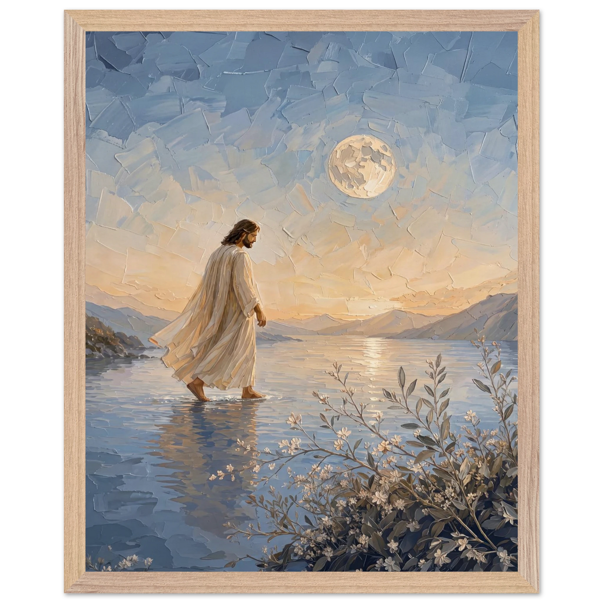 Upon the Waters: jesus, moon and night. Framed fine art print by The Light Stays.