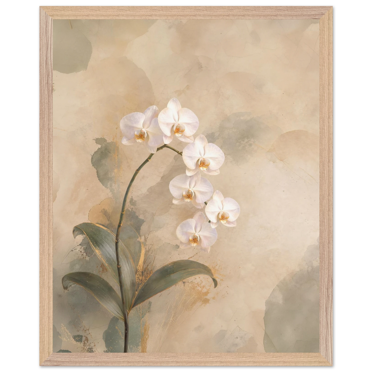 Orchid Luminance: botanical, pale gold and floral art. Framed fine art print by The Light Stays.