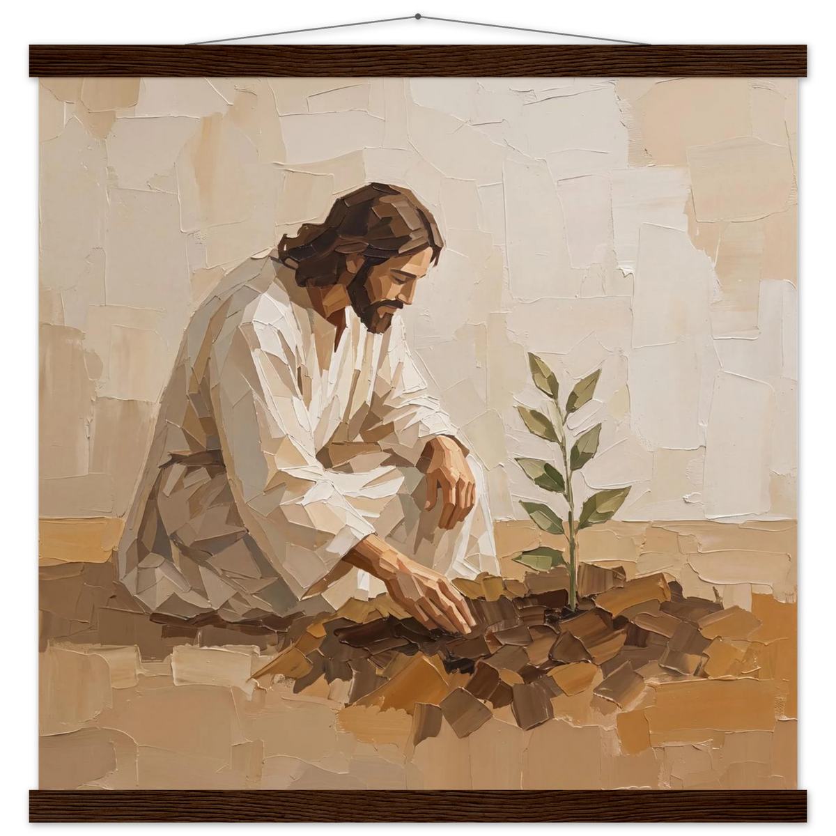 First Seeds: jesus, faith and botanical. Fine art poster with wooden hanger by The Light Stays.