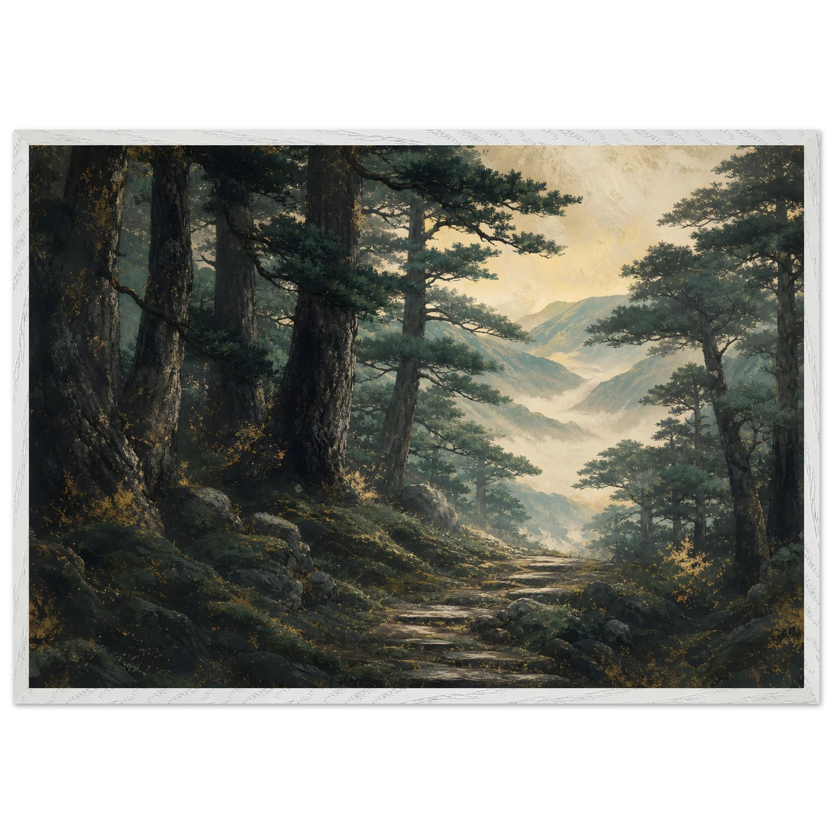 Cypress Passage: japanese art and japandi. Framed fine art print, alternate frame and size.