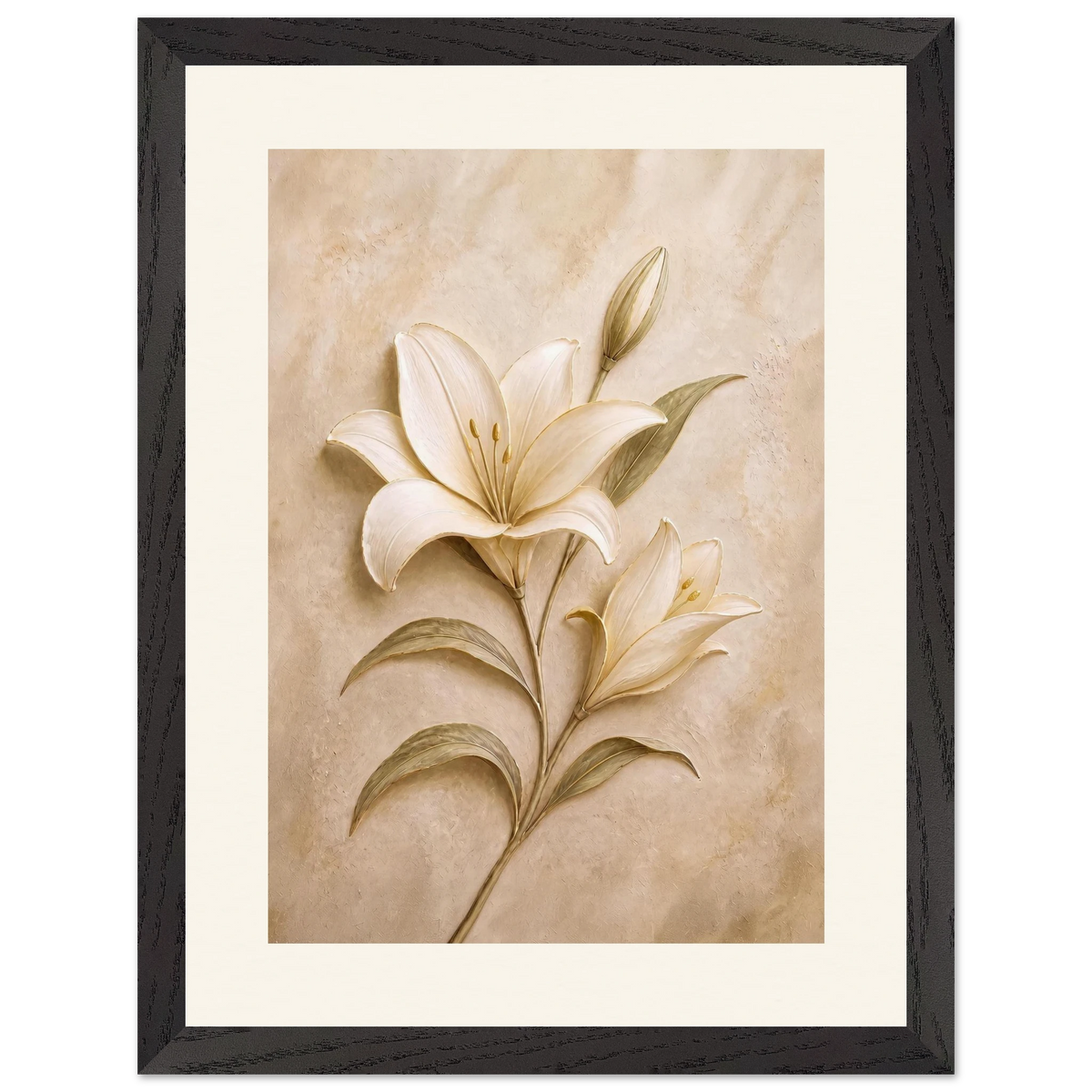 Alabaster Lily: flowers and botanical. Framed fine art print.