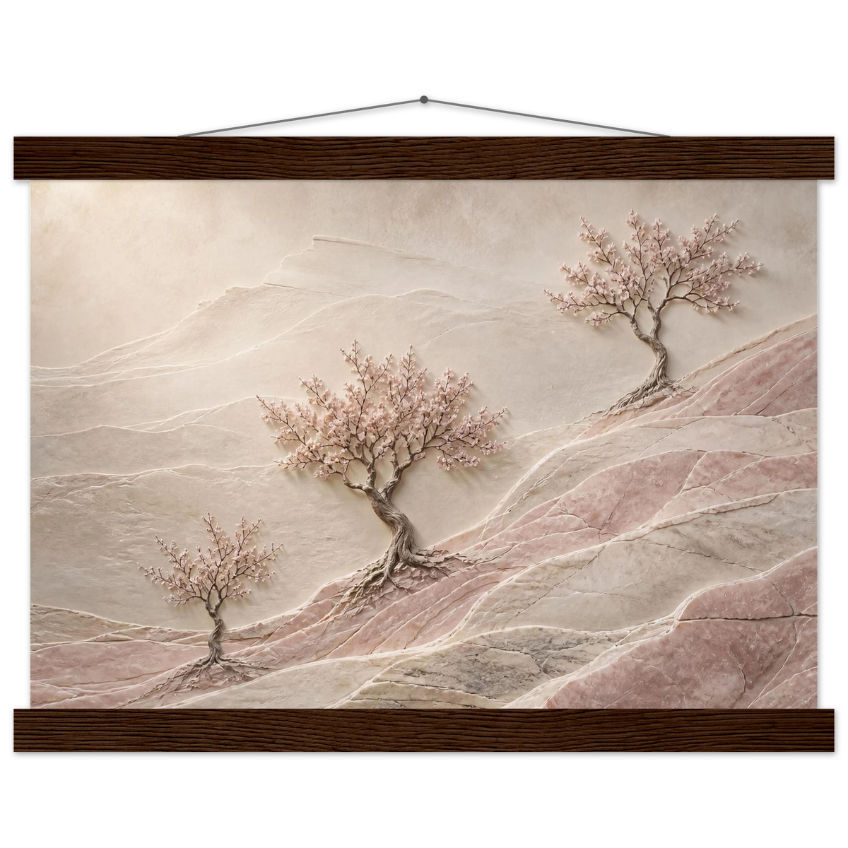 Blossom Terraces, flowers and botanical. Archival fine art poster shown framed.