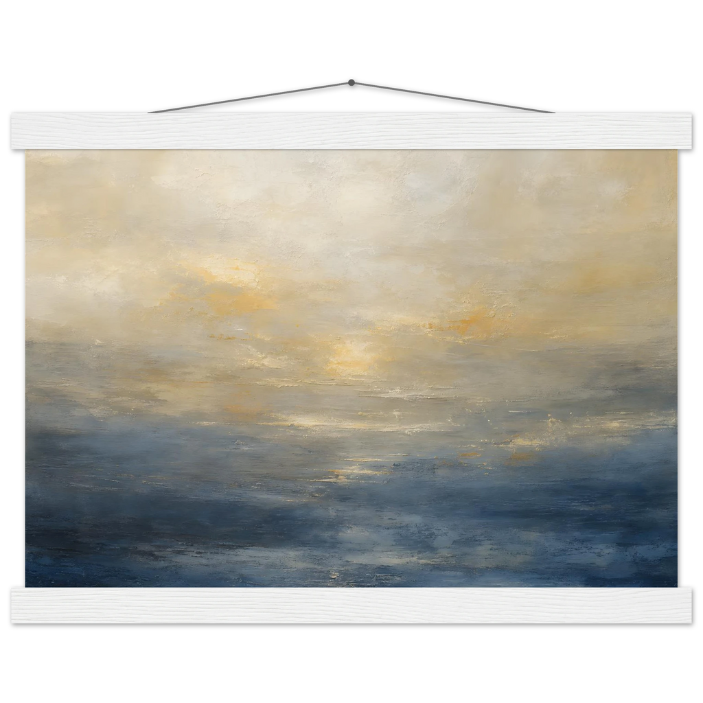 Golden Sea Mist, sea and coastal landscape. Archival fine art poster shown framed.