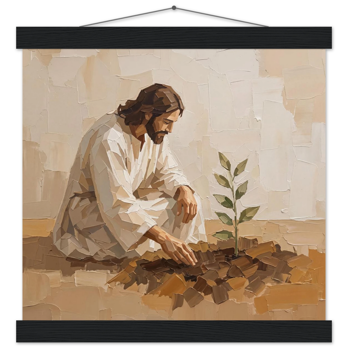 First Seeds: jesus, faith and botanical. Fine art poster with wooden hanger by The Light Stays.